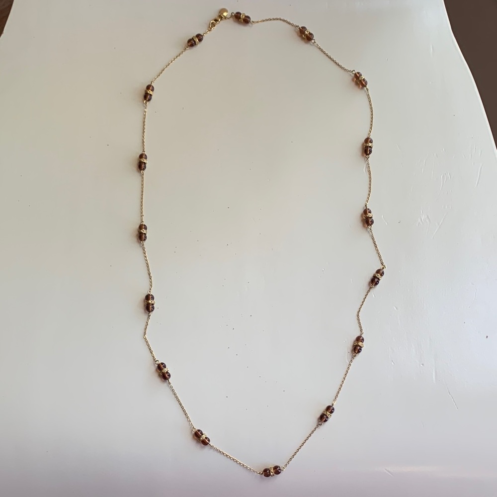 J. Crew Elegant Gold Necklace with Tan Beads